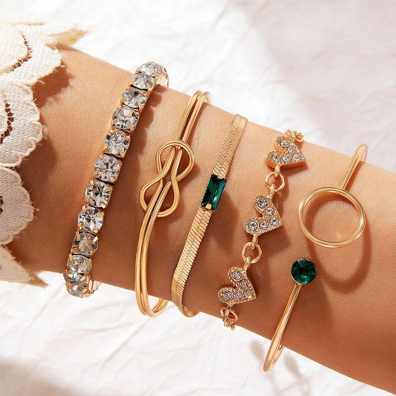 Conjunto de 4 peças de pulseiras de metal com imitação de cobra e strass