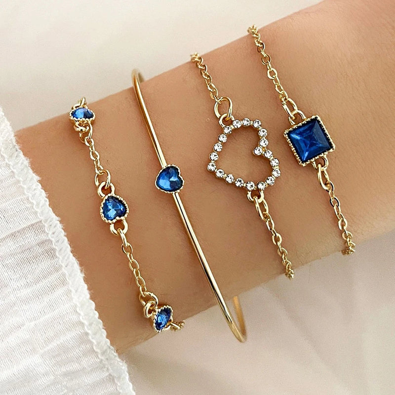 Conjunto de 4 peças de pulseiras de metal com imitação de cobra e strass