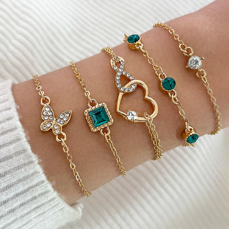 Conjunto de 4 peças de pulseiras de metal com imitação de cobra e strass