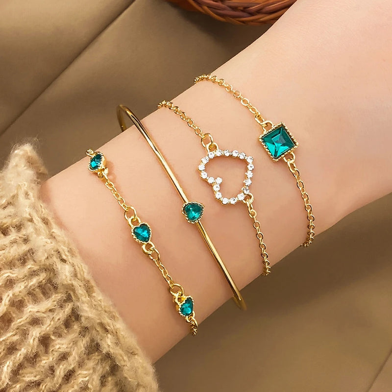 Conjunto de 4 peças de pulseiras de metal com imitação de cobra e strass