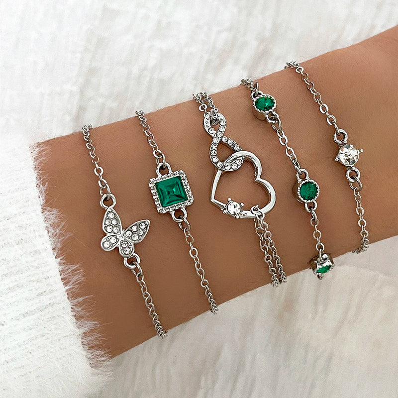 Conjunto de 4 peças de pulseiras de metal com imitação de cobra e strass